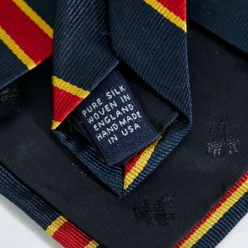 Brooks Brothers Makers Men's Repp Necktie Stripe Silk Navy Red Gold England USA